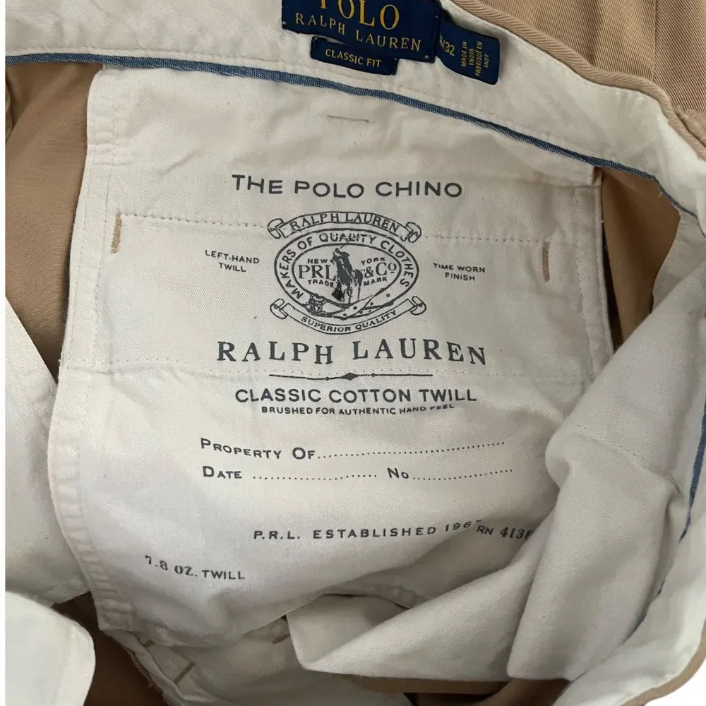 Polo Ralph Lauren Classic Cotton‎ Twill Chino Pants Tan 36/32